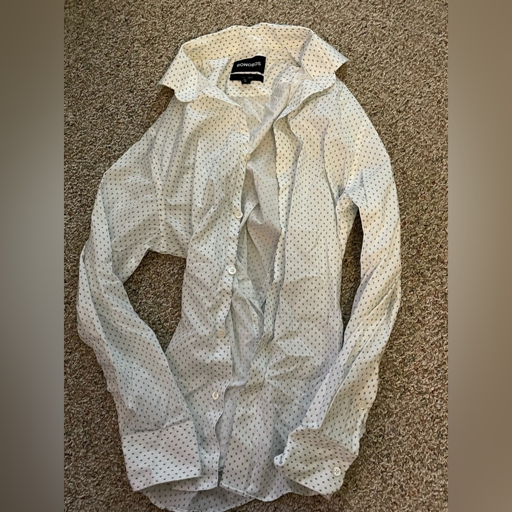 White Polka Dot Button-Up Shirt